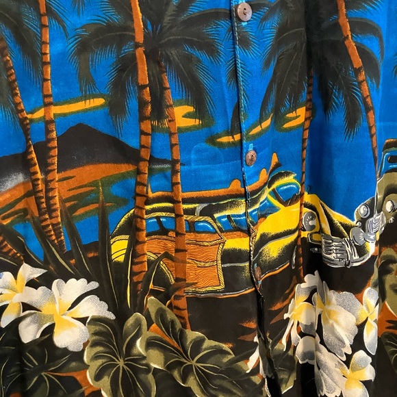 Island Feel Blue Hawaiian Palm-Print Men's Shirt - Picture 3 of 5